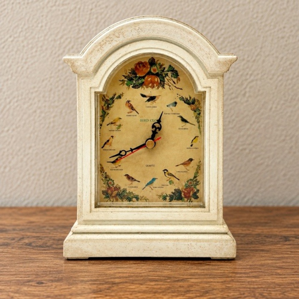 Vintage Square Nest Bird Clock Quartz Mantel Cottage Floral Working 7.5"